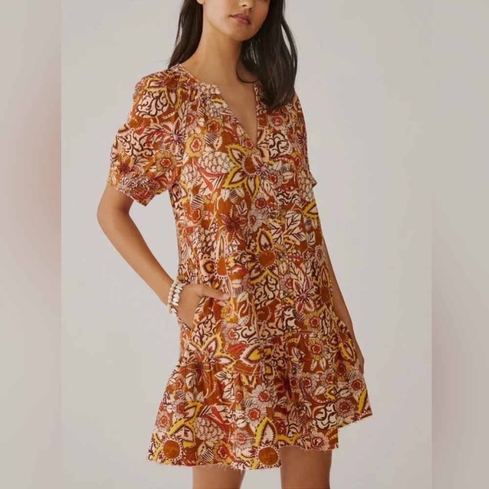Anthropologie Pilcro Puff Sleeve Sun Tunic Dress size S